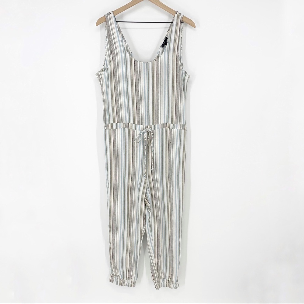 Drew By Anthropologie Womens Jumpsuit M Striped Sleeveless Relaxed Fit Casual